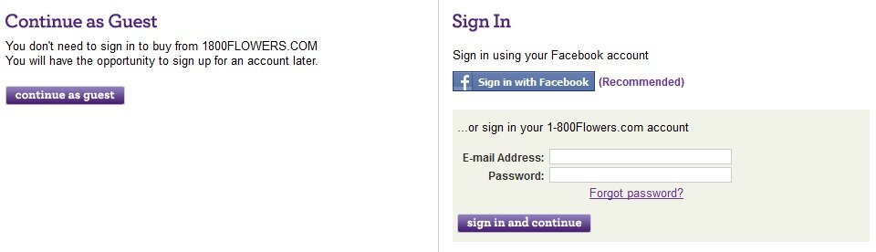 1-800-Flowers guest checkout example