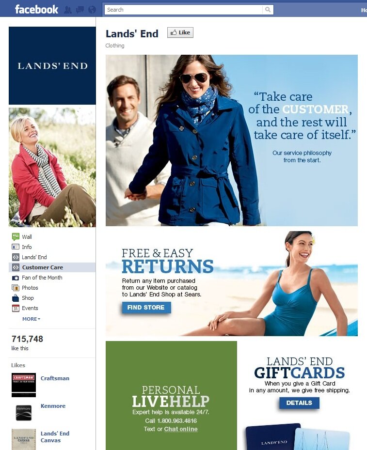 Land's End example of live chat link on Facebook