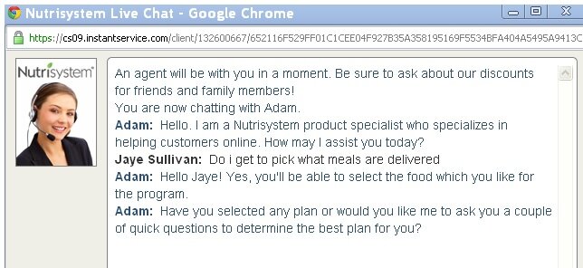 Low-pressure sales technique in chat - example from NutriSystem