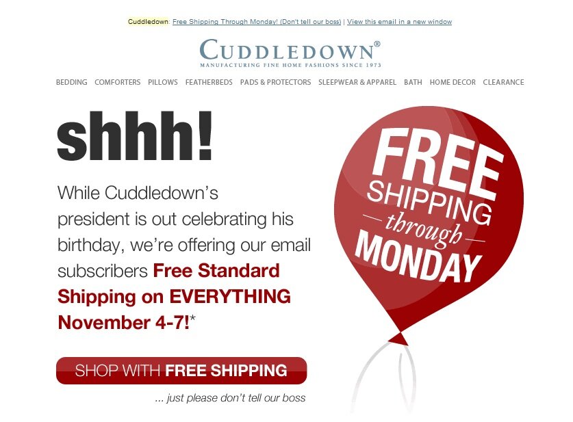 Holiday offer example from MarketLive merchant Cuddledown