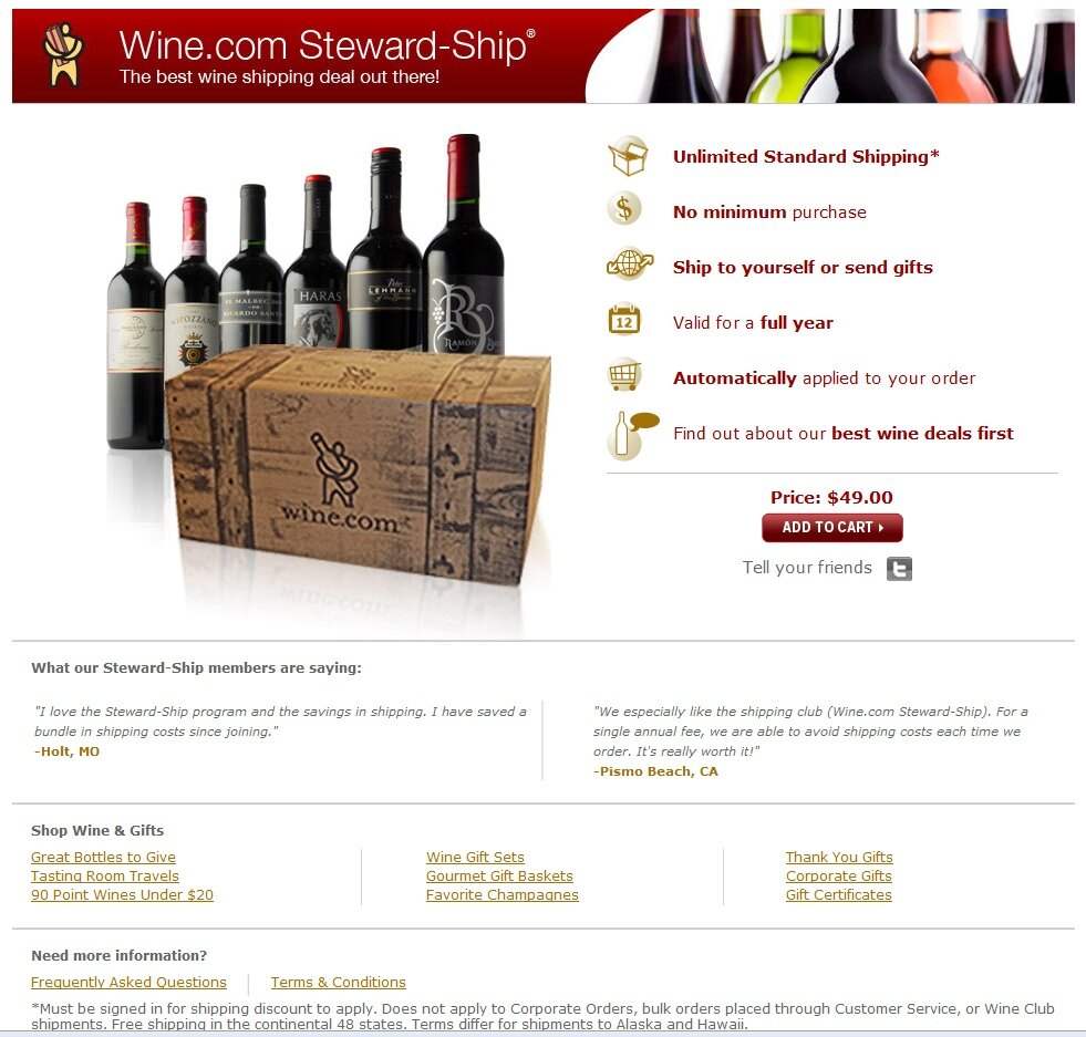 Loyalty club example from Wine.com