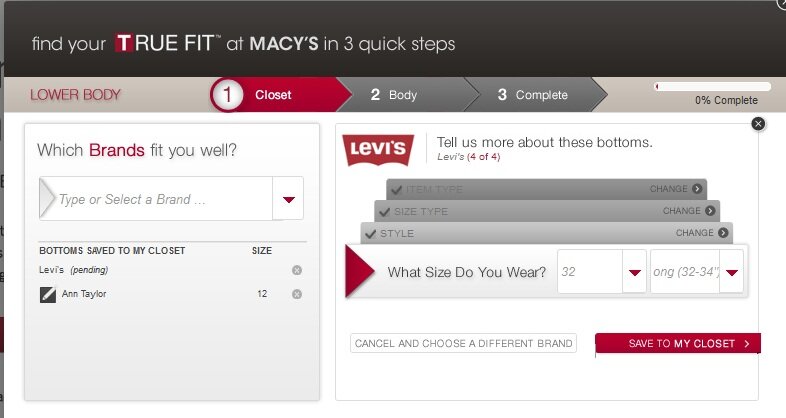 Fit guide example from Macys