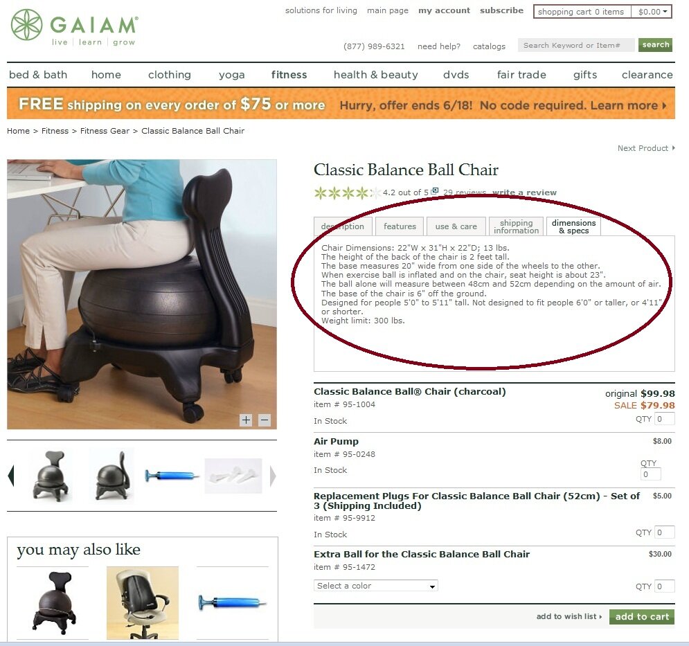 Example of customer service content from Gaiam