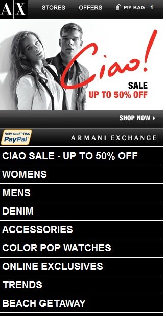 Alternative payment example from Armani Exchange