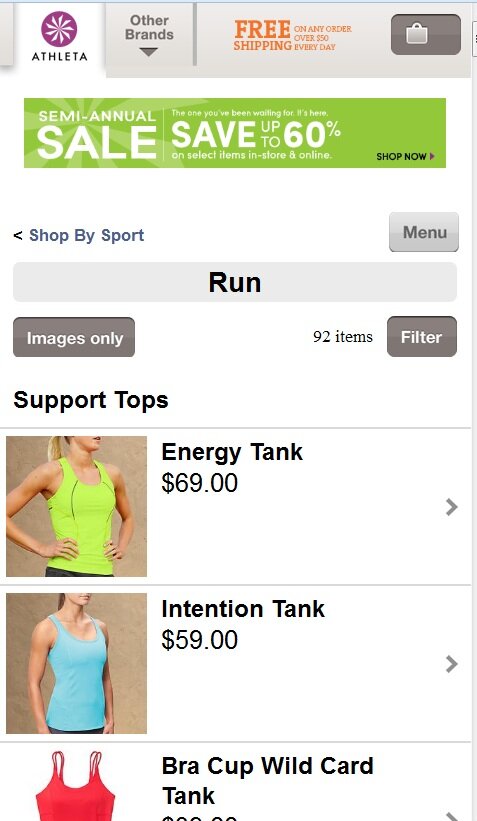 Mobile example from Athleta