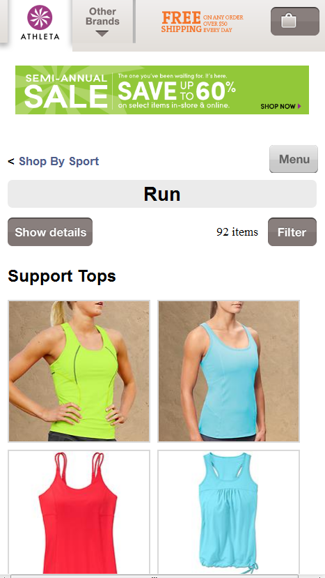 Mobile example from Athleta