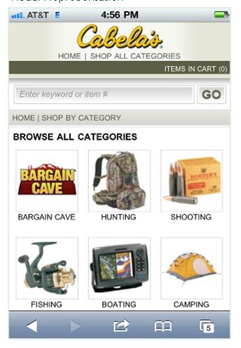 Mobile example from Cabela's