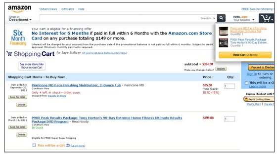 Shopping example from amazon