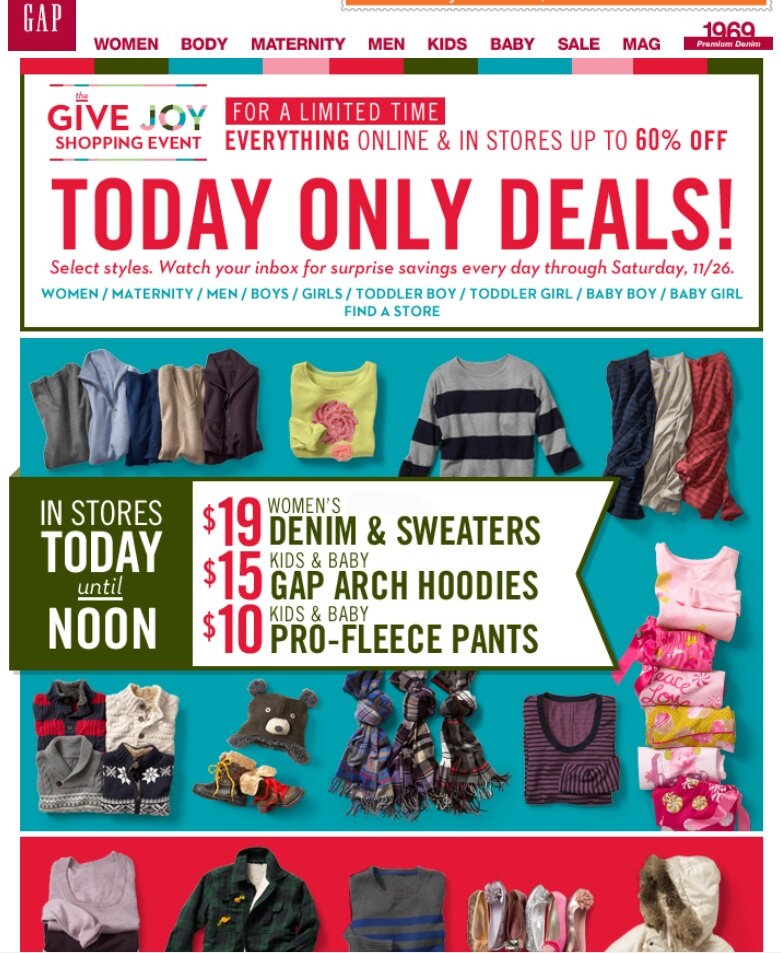 2011 Black Friday and Thanksgiving weekend example from Gap