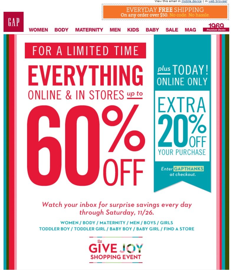 2011 Black Friday and Thanksgiving weekend example from Gap