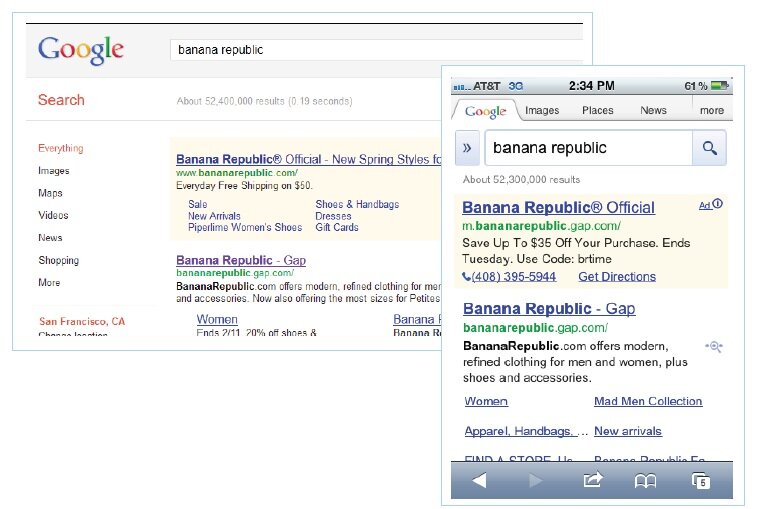 Banana Republic paid search examples