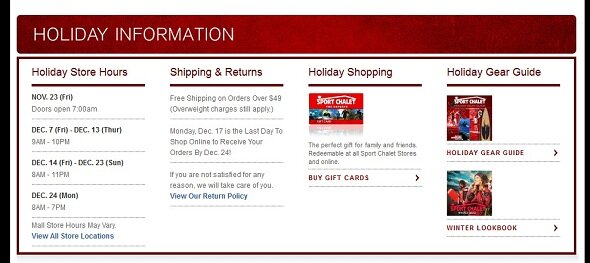 Holiday example from Sport Chalet