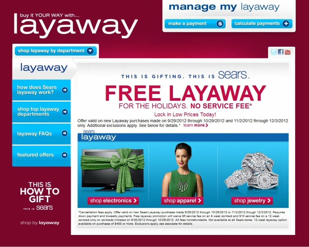 Layaway example from Sears