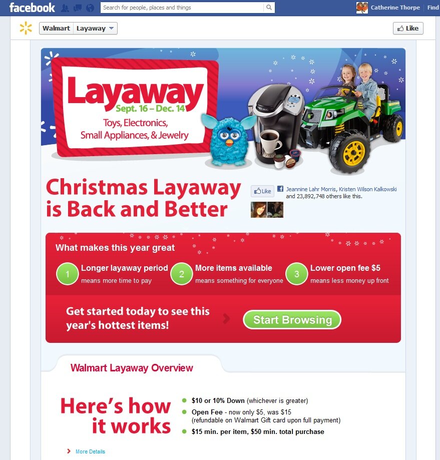 Layaway example from Walmart