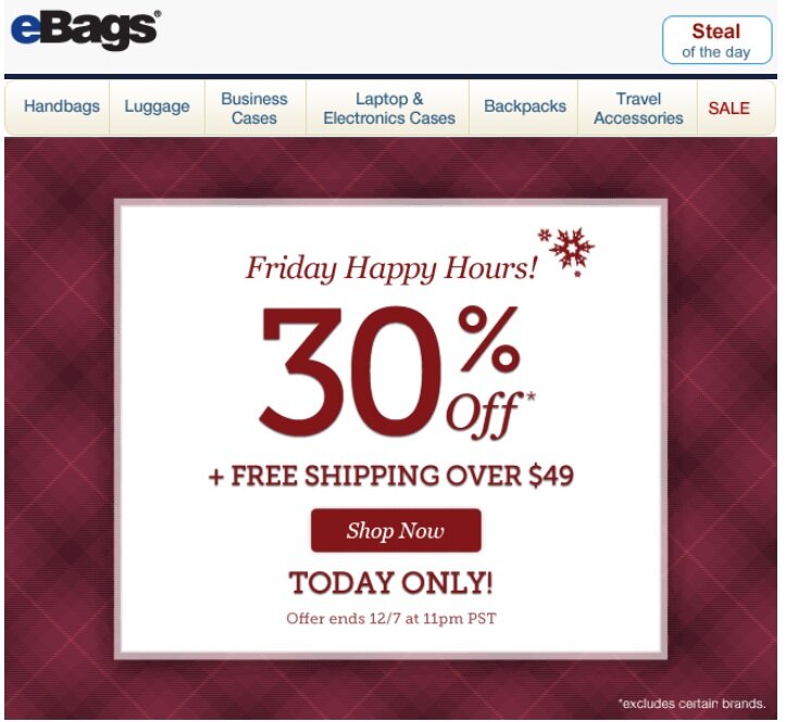 Holiday example from eBags