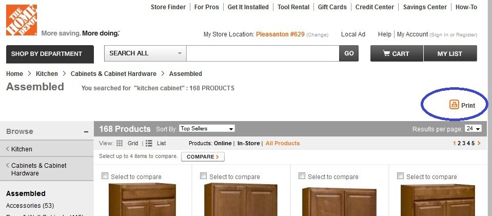 On-site search example from Home Depot