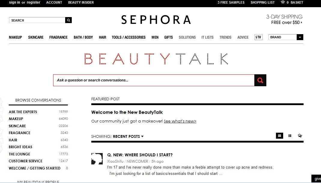 Content example from Sephora