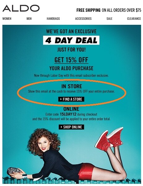 Email example from Aldo