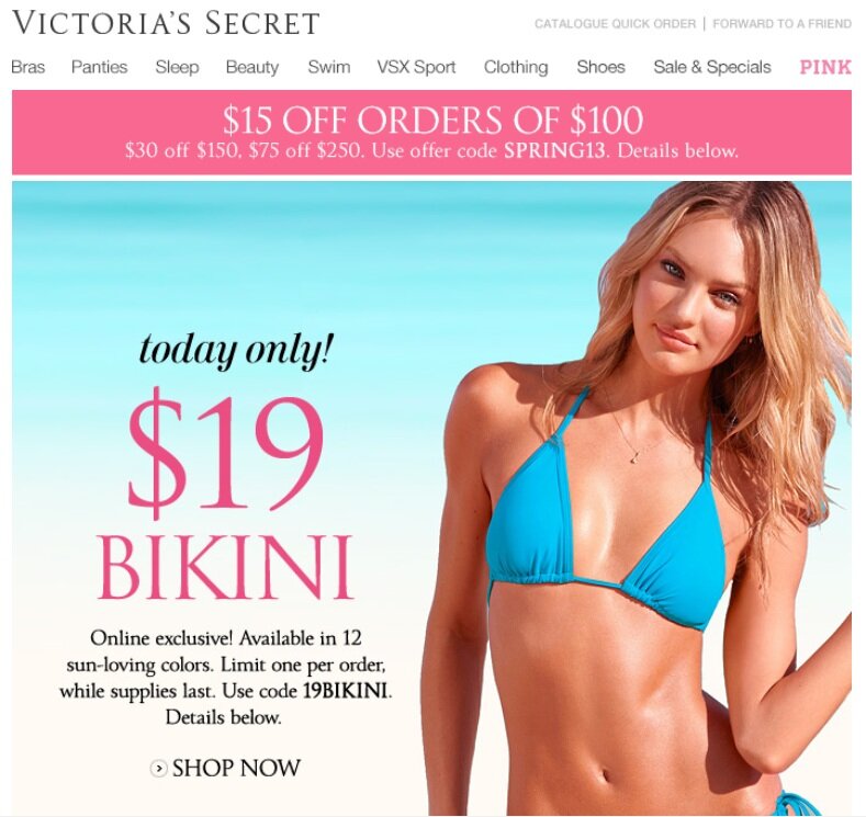 Flash sale example from Victoria's Secret