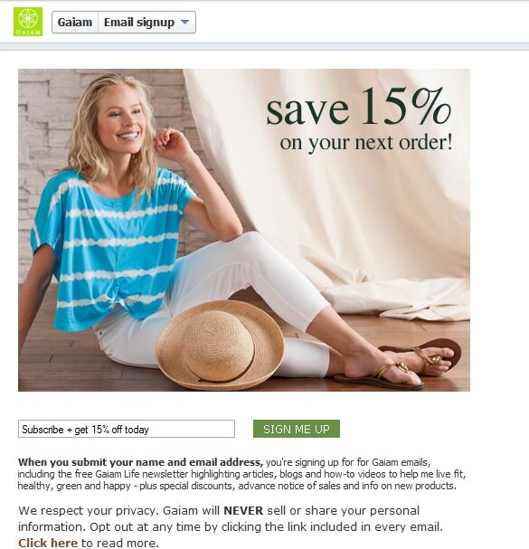 Facebook email invitation from Gaiam