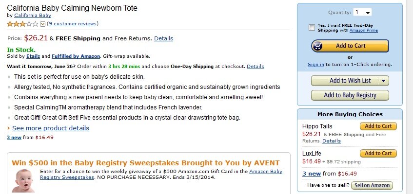 Marketplace example for baby lotion in a set