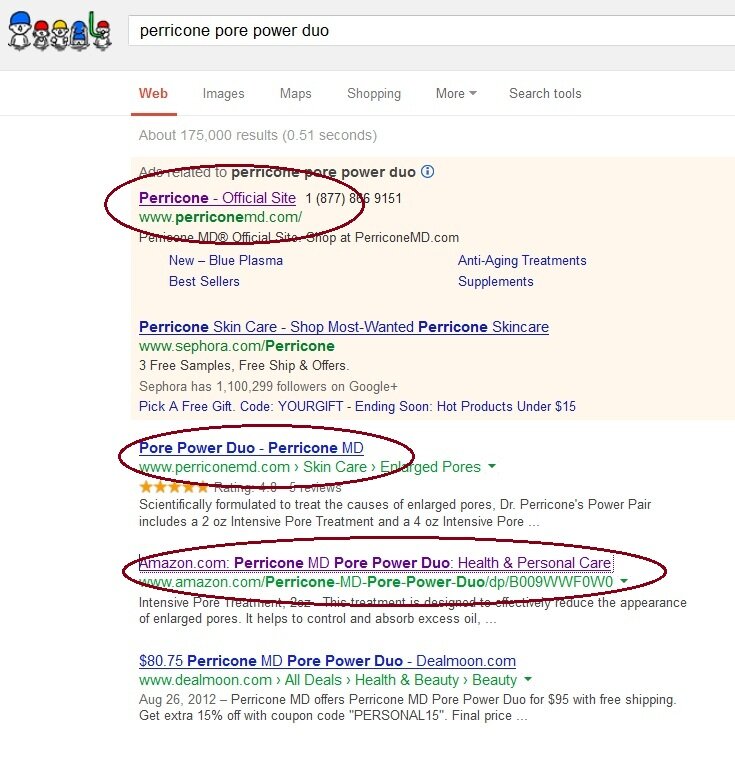 SEO example from Perricone MD