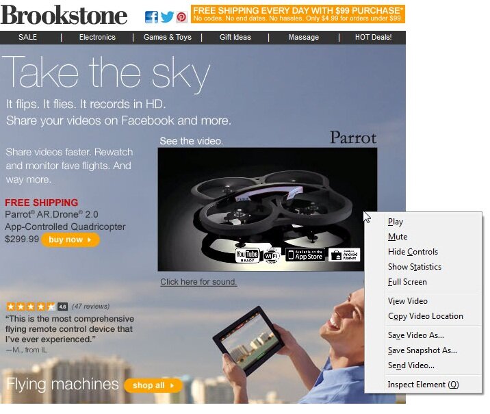 Video in email example from Brookstone