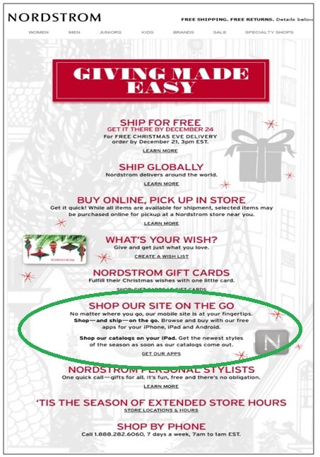 Mobile promotion example from Nordstrom