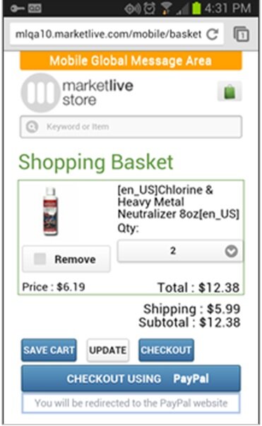 Screen shot of new MarketLive mobile functionality